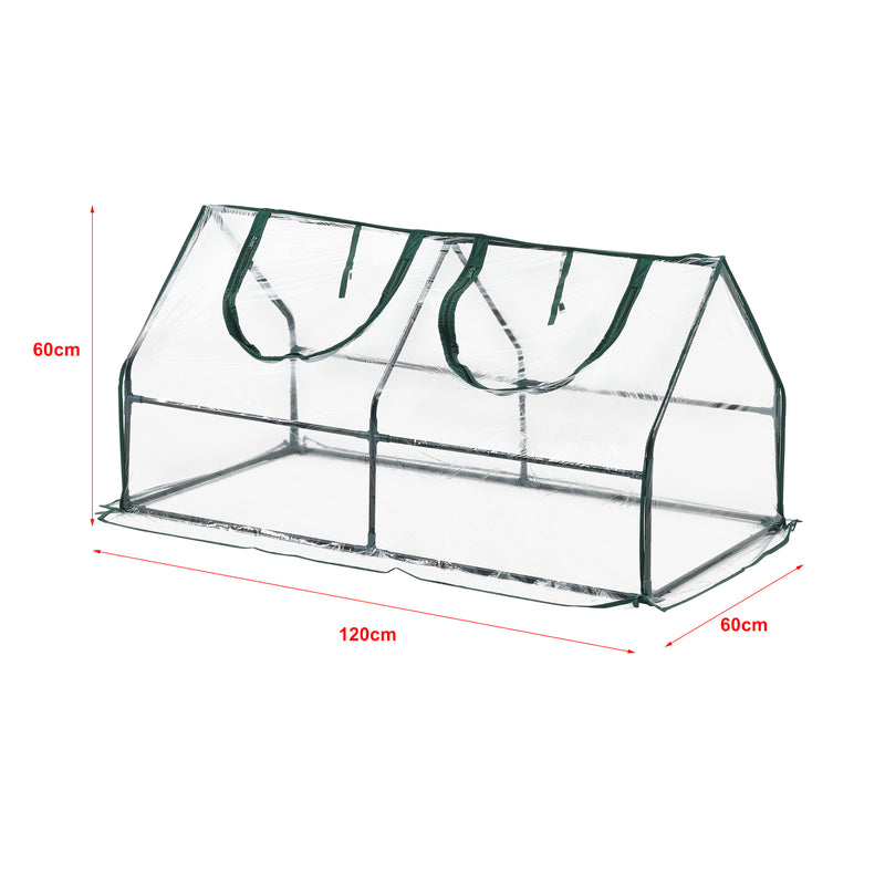 Croquis coté Châssis de jardin Laubach à 2 fenêtres en acier et PVC 120 x 60 x 60 cm [en.casa]
