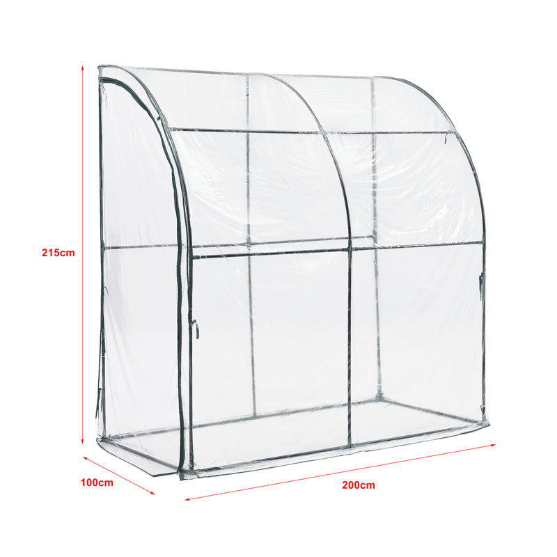 Croquis coté Serre de jardin adossée Juta en acier et PVC à porte zippée 100 x 200 x 215 cm [en.casa]