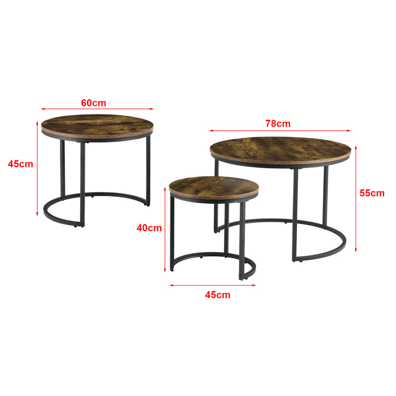 Maßskizze Couchtischset Arvidsjaur 3er Set Dunkler Holzton [en.casa]