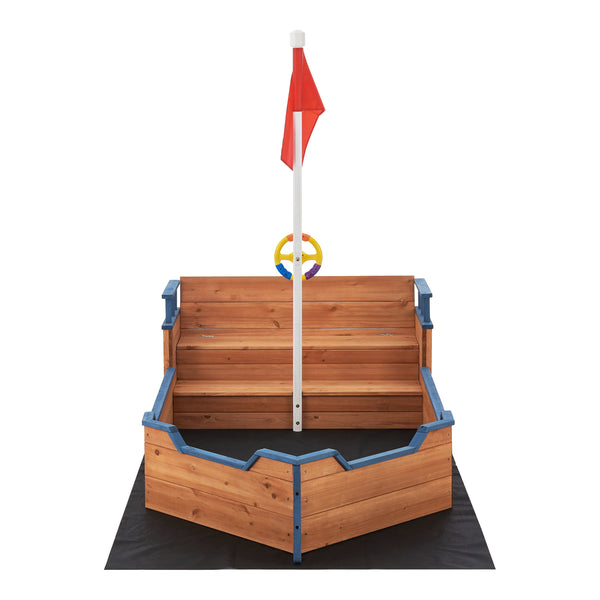 Sandkasten Mestia mit Piratenschiffoptik 136x193x94cm Holz Natur [en.casa]