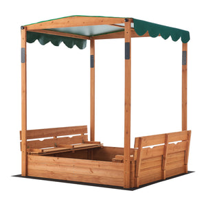 Sabbiera Pitsunda in Legno con Panchine e Tenda Parasole - Sabbiera Richiudibile [en.casa]