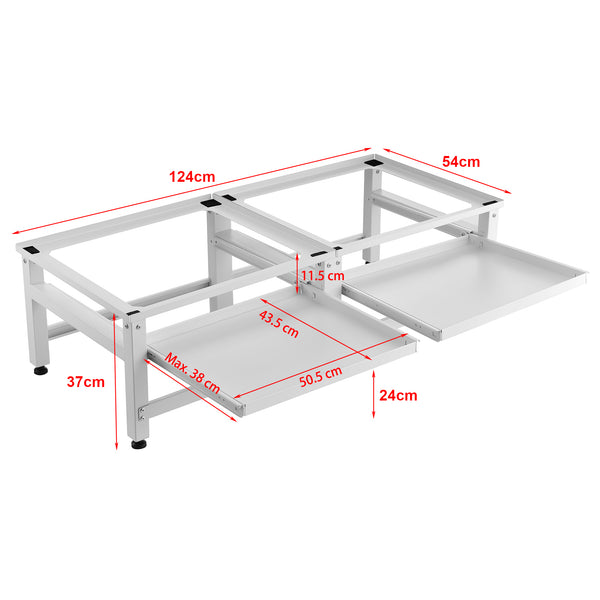 Supporto Doppio Bothel per Lavatrice in Acciaio con Ripiani Estraibili 124 x 54 x 37 cm - Bianco [en.casa]

