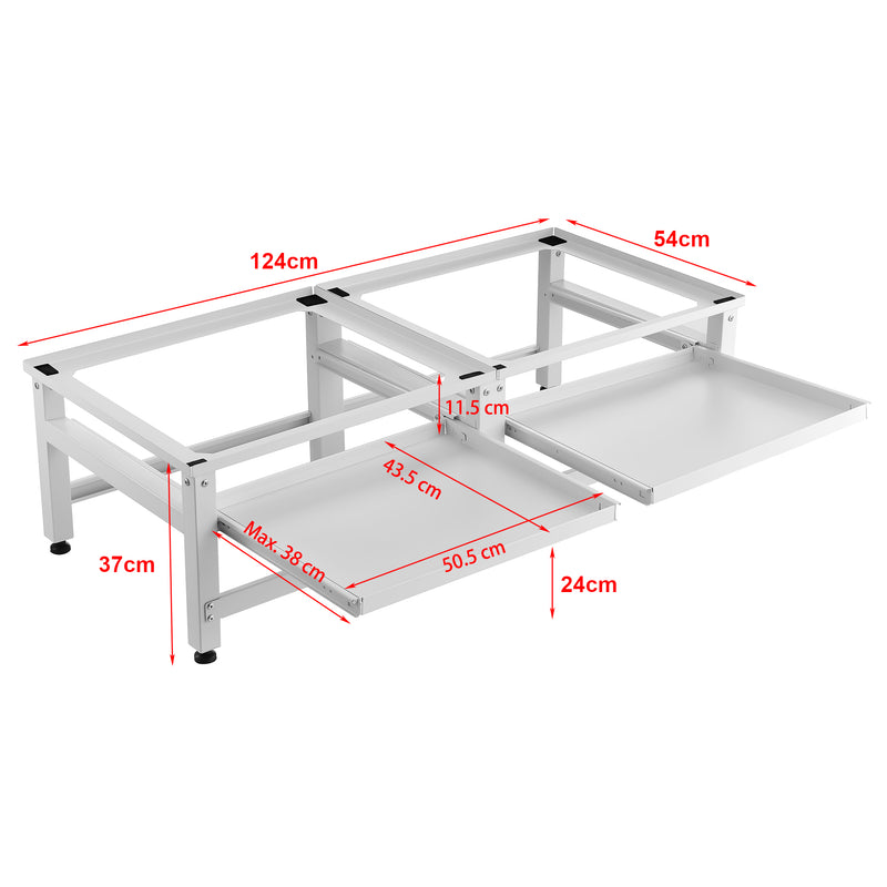 Schizzo in scala Supporto Doppio Bothel per Lavatrice in Acciaio con Ripiani Estraibili 124 x 54 x 37 cm - Bianco [en.casa]

