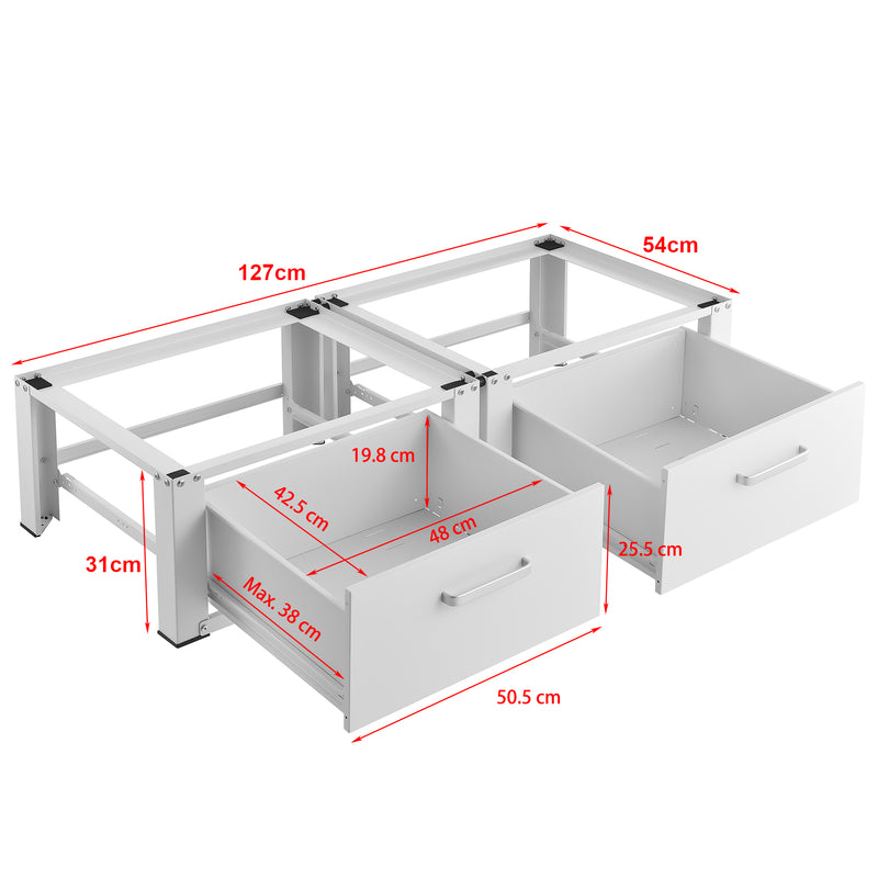 Croquis coté Double socle Heyen avec tiroir pour lave-linges séche-linges 127 x 54 x 31 cm [en.casa]