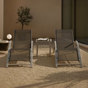 Lot de 3 meubles de jardin Binetto transats et table gris noir [en.casa]