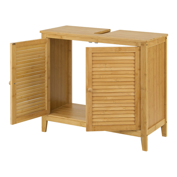 Meuble sous lavabo Värmdö avec 2 portes en bambou 60 x 67 x 30 cm [en.casa]