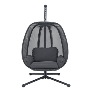 Poltrona Uovo Sospesa Abegondo incl. Struttura di Supporto e Cuscini - Grigio Scuro [en.casa]