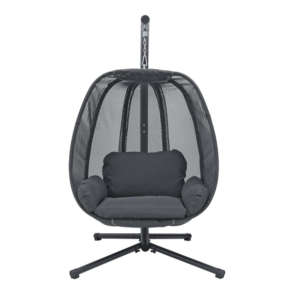 Poltrona Uovo Sospesa Abegondo incl. Struttura di Supporto e Cuscini - Grigio Scuro [en.casa]