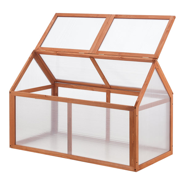 Châssis de jardin Duiven toiture relevable à 2 pans en polycarbonate et pin 100 x 55 x 41-70 cm  [casa.pro]