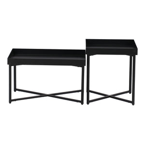 Set di 2 Tavolini 'Heinola' in Misure Diverse - Tavolini Bassi in Acciaio con Gambe a Croce e Piano con Bordi Laterali - Nero Opaco [en.casa] 