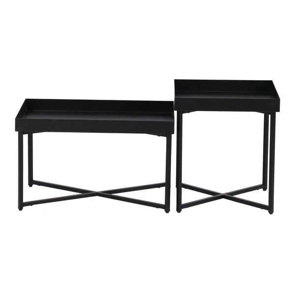 Set di 2 Tavolini 'Heinola' in Misure Diverse - Tavolini Bassi in Acciaio con Gambe a Croce e Piano con Bordi Laterali - Nero Opaco [en.casa] 