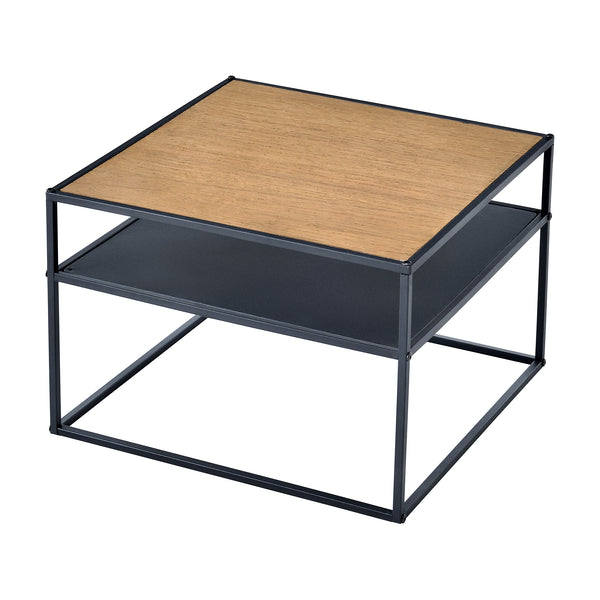 Table basse carrée Quinisut avec espace de stockage noir effet bois [en.casa]