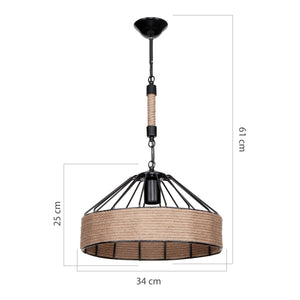 Hängeleuchte Bridgford E27 Metall Juteseil Schwarz/Jutefarben [lux.pro]