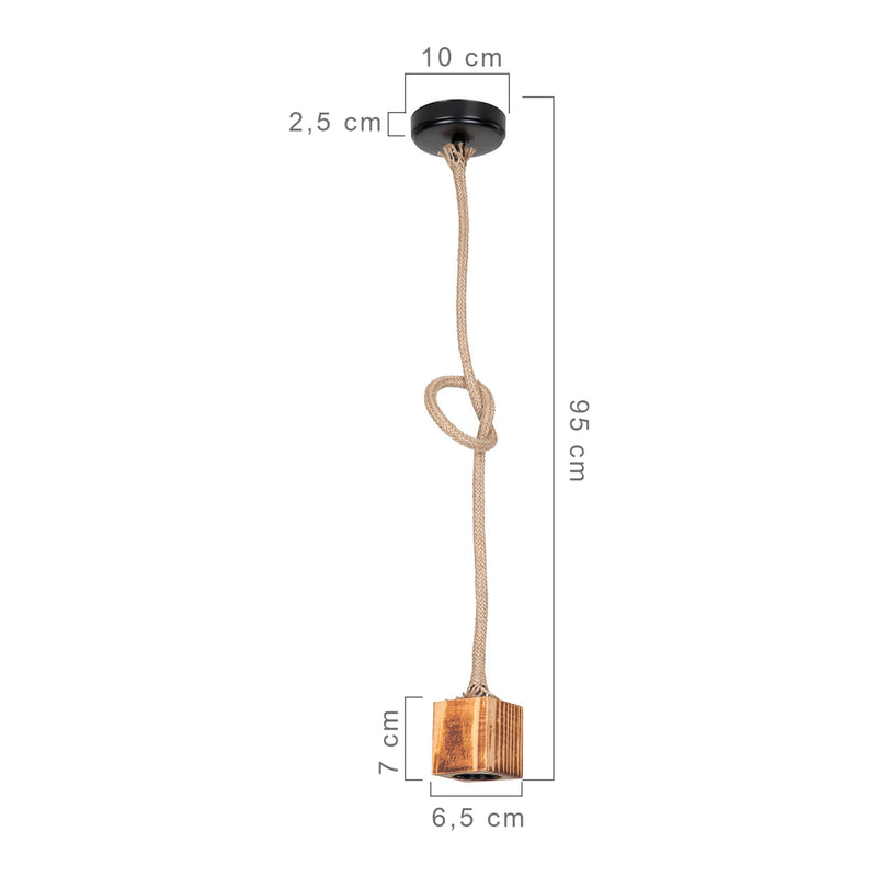 Croquis coté Suspension Corby en métal bois corde de jute hauteur 95 cm E27 [lux.pro]