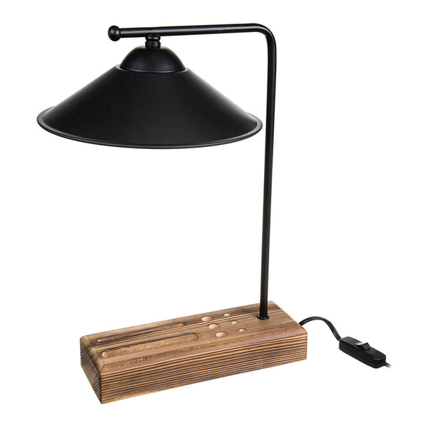 Tischleuchte Folkestone E27 Massivholz Metall Schwarz / Holz [lux.pro]