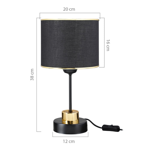 Lampe de bureau Gravesend en métal PVC textile 38 cm E27 noir / laiton [lux.pro]