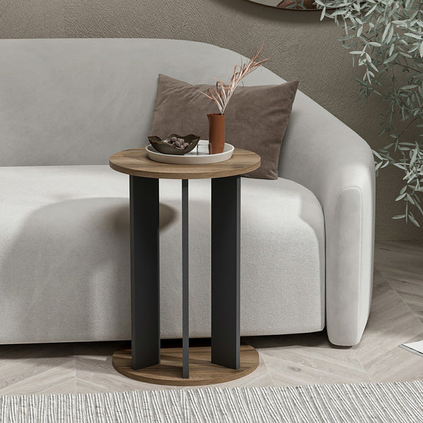 Table d'appoint Frederiksberg ronde effet noyer / anthracite [en.casa]