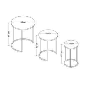 Set de 3 tables d'appoint Frederiksværk gigognes rondes marbre noir [en.casa]