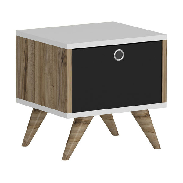 Table de chevet Hinnerup avec compartiment de rangement 41 x 40 x 35 cm blanc / effet chêne / noir [en.casa]