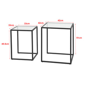 Lot de 2 tables d'appoint Holstebro gigognes en verre et métal transparent / noir [en.casa]