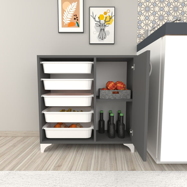 Beistellschrank Lødingen mit 5 Ablagekörben Anthrazit / Weiß [en.casa]