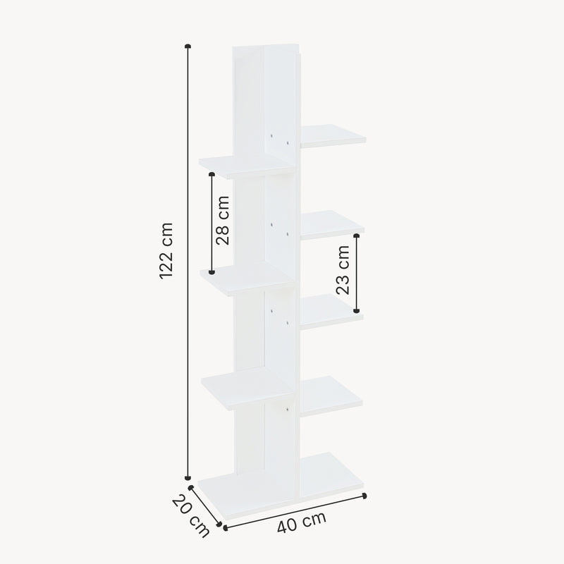 Schizzo in scala Scaffale da Terra Rødekro Libreria Mobile Espositore a 9 Piani da Appoggio 122x40x20 cm Bianco [en.casa] 