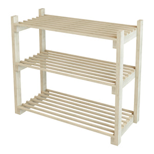Scaffale Portascarpe 'Them' (AxLxP) 60 x 68 x 30 cm Scarpiera a 3 Ripiani Superfici a Doghe Scaffale Aperta in Legno di Pino [en.casa]