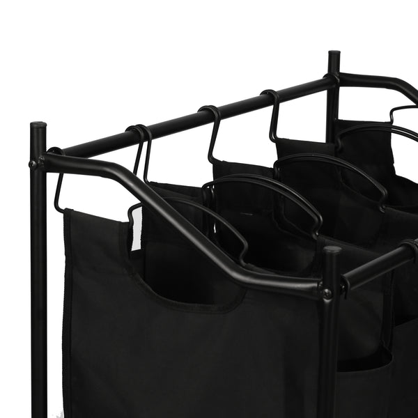 Wäschesammler Vamdrup mit 4 Wäschetaschen 18 L Metallgestell Schwarz [en.casa]