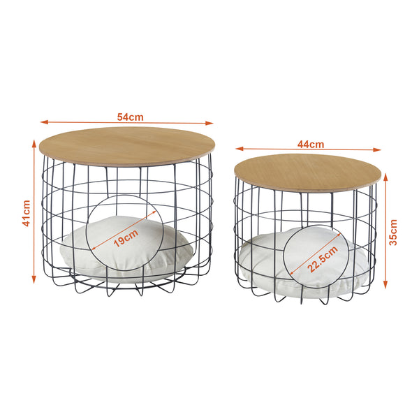 Set 'Haapajärvi' di 2 Tavolini Bassi a Forma di Cestello in Misure Diverse 2 Tavolini con Piano Rimovibile Base in Metallo con Cuscini Cucce per Gatti e Cagnolini [en.casa] 