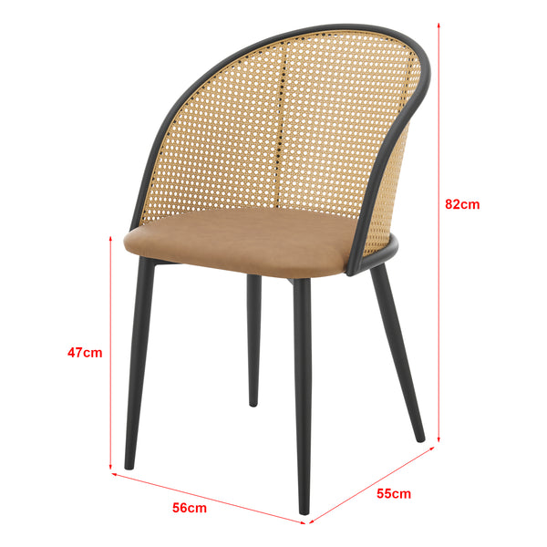 Set di 2 Sedie 'Gagnef' in Similpelle Marrone e Schienale in Rattan [en.casa] 