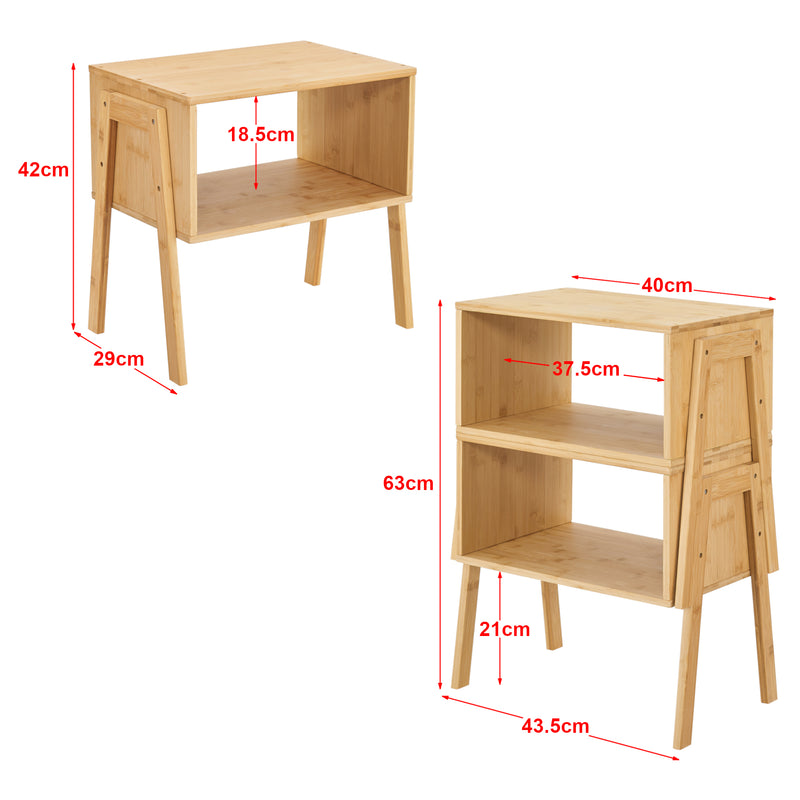 Croquis coté Lot de deux tables de nuit Vinderup bambou 42 x 44 x 29 cm naturel [en.casa]