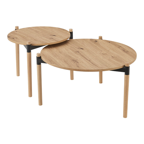 Table basse Kristinestad à double plateaux en bois de pin [en.casa]