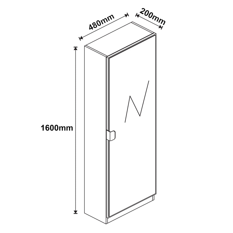 Maßskizze Schuhschrank Meura 160x48x20cm verspiegelt Weiß [en.casa]