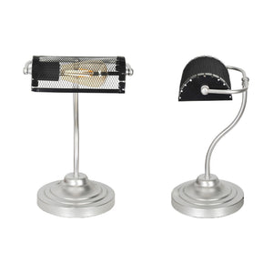 Lampada da Tavolo 'Ditton' in Stile Bibloteca - Alta 37 cm - Lampada con Paralume Struttura a Rete - Nero / color Argento - lux.pro