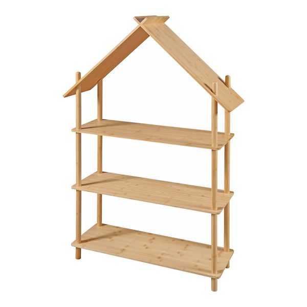 Kinderregal Hamarøy Bambus in Hausoptik 137x90x30cm [en.casa]