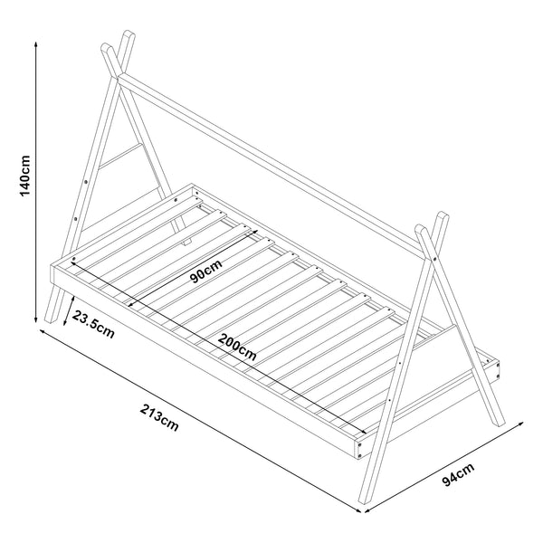 Lit tipi pour enfant Siikajoki bois de pin 90 x 200 cm naturel blanc [en.casa]