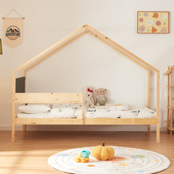 Lit cabane gigogne enfant Sodankylä 90x200 cm en bois de pin naturel/noir avec sommier à lattes [en.casa]