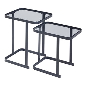 Set de 2 tables basses gigognes Laxå de tailles différentes verre trempé de 4 mm métal noir [en.casa]