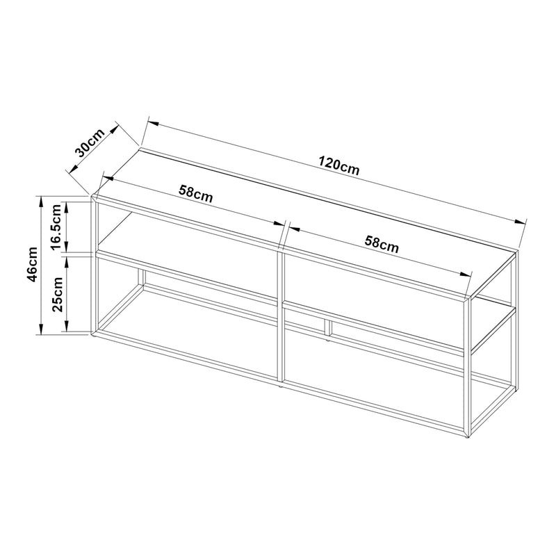 Croquis coté Meuble TV Solund acier 120 x 30 x 46 cm noir [en.casa]