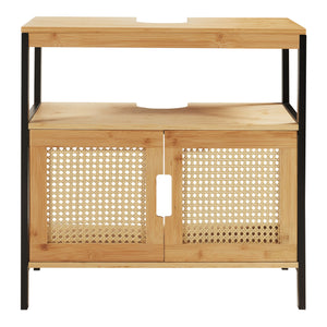 Meuble sous lavabo Tervola bambou 60 x 60 x 35 cm noir naturel aspect rotin [en.casa]