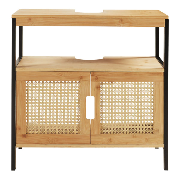Meuble sous lavabo Tervola bambou 60 x 60 x 35 cm noir naturel aspect rotin [en.casa]