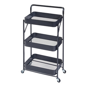Carrello di Servizio Vörå con 3 Contenitori Telaio Pieghevole - Nero [en.casa]