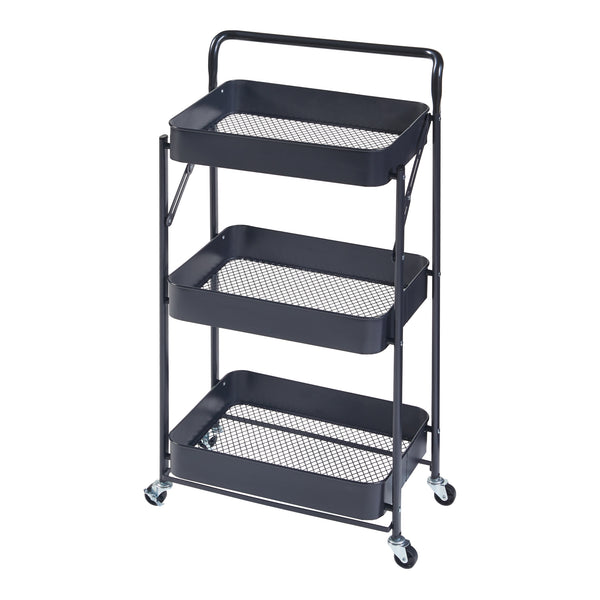 Carrello di Servizio Vörå con 3 Contenitori Telaio Pieghevole - Nero [en.casa]