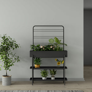 Porte-plantes surélevé Jaalsmeer avec étagère 154 x 96 x 24 cm noir casa.pro