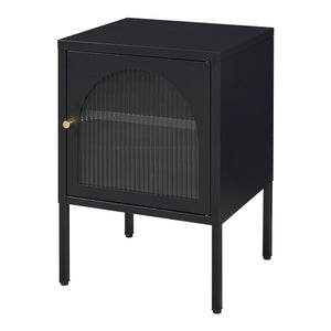 Table de chevet Karlskrona acier verre strié 60 x 43 x 40 cm noir mat [en.casa]