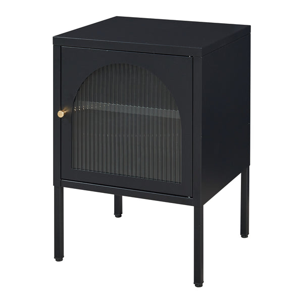 Table de chevet Karlskrona acier verre strié 60 x 43 x 40 cm noir mat [en.casa]