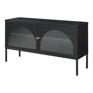 Mobile TV Karlskrona con Ante a Vetrata 115x35x64 cm Acciaio Nero Opaco [en.casa] 
