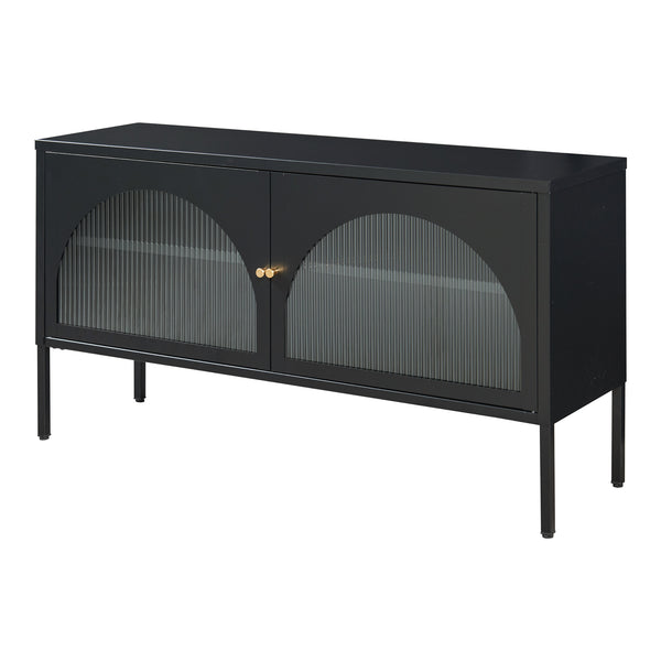 Mobile TV Karlskrona con Ante a Vetrata 115x35x64 cm Acciaio Nero Opaco [en.casa] 