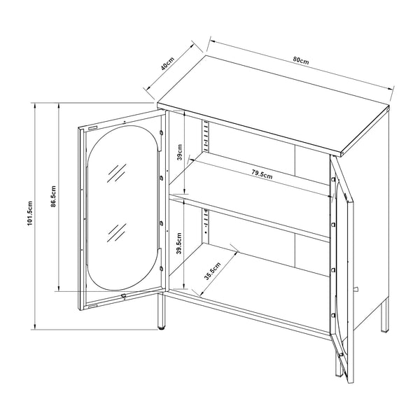 Buffet Karlskrona acier verre 102 x 80 x 40 cm noir [en.casa]

