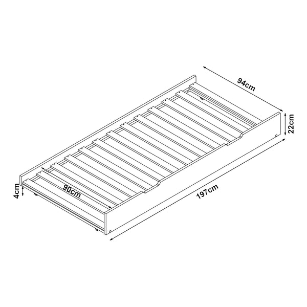 Lit d'appoint sur roulettes Ydre bois de pin 197 x 94 x 22 cm blanc [en.casa]